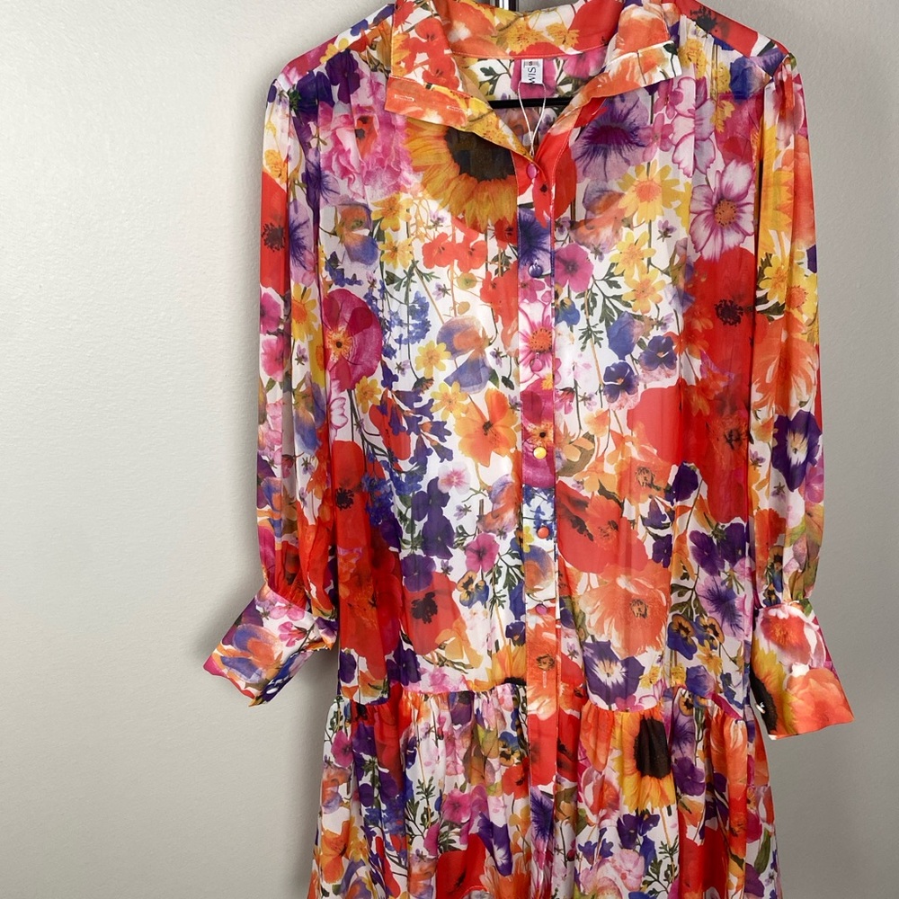 GARDEN SYMPHONY TIE WAIST CHIFFON DRESS